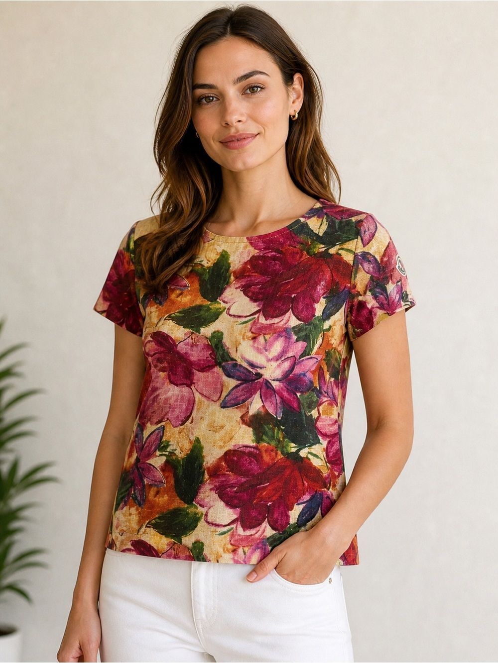 Moncler Floral Print Short Sleeve Top